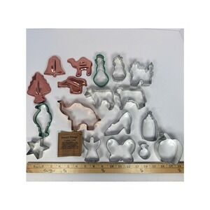Lot 18 Vintage Cookie Cutters Metal Aluminum Tin Holiday Animal Apple BakingCake
